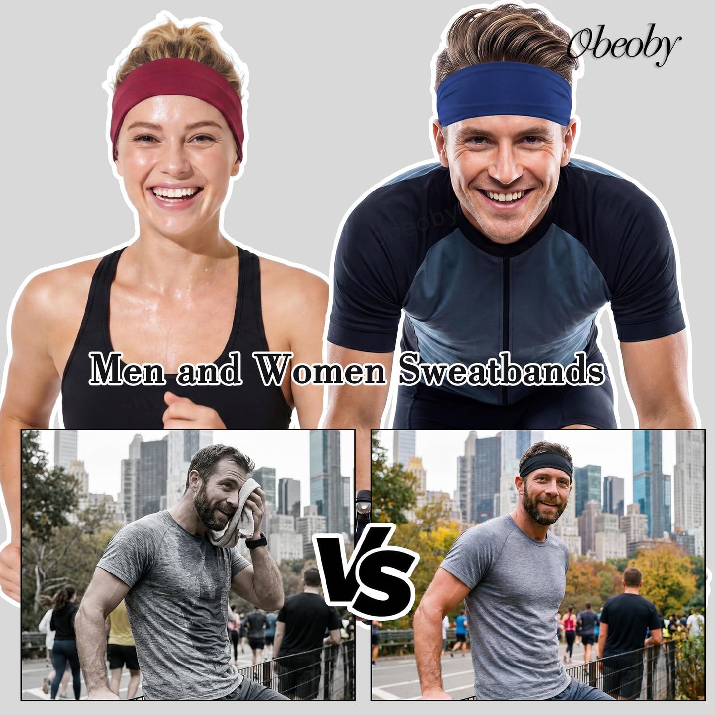 Obeoby 7 Pcs Headbands for Men, Soft Elastic Sports Sweatbands - Non Slip Moisture Wicking Bandanas Hair Band Head Wrap and Running Accessories for Gym Workout, Football, Yoga and Daily Athletic Use