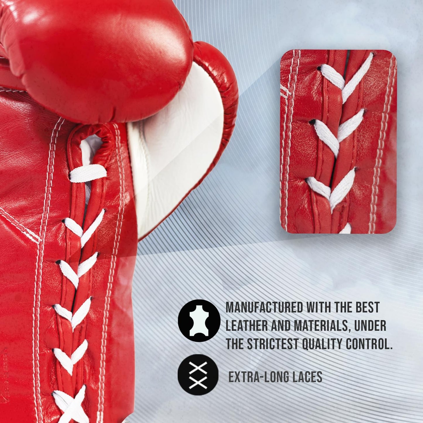CLETO REYES Professional Competition Boxing Gloves for Men and Women, Leather and Horsehair, MMA, Kickboxing, Muay Thai, Lace Up, 8 oz, Red
