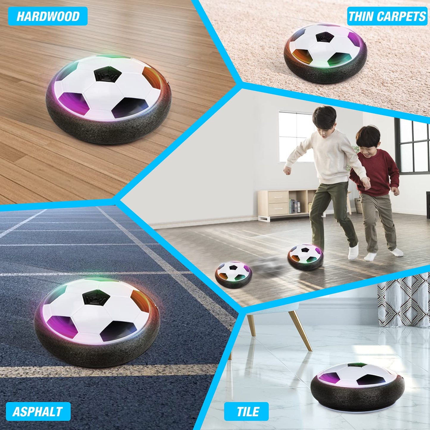 Growsland Boy Toys Hover Soccer Ball with 2 Goals, Indoor Soccer Gifts for Boys, LED Soccer Ball with Foam Bumper Inflatable Soccer Toys for 3 4 5 6 7 8 9 10+ Years Old Girls Boys