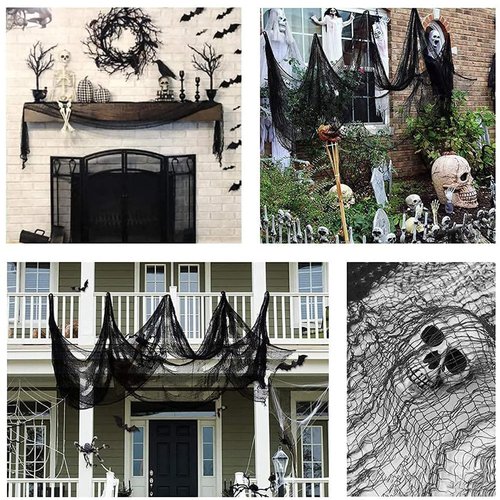 4 Pack Halloween Creepy Cloth Decorations, 30X72 Inch Black Scary Halloween Gauze Cloths, Spooky Cloth for Haunted House, Outdoor Patio, Garden, Halloween Indoor Wall Windows Black Cheesecloth Decor