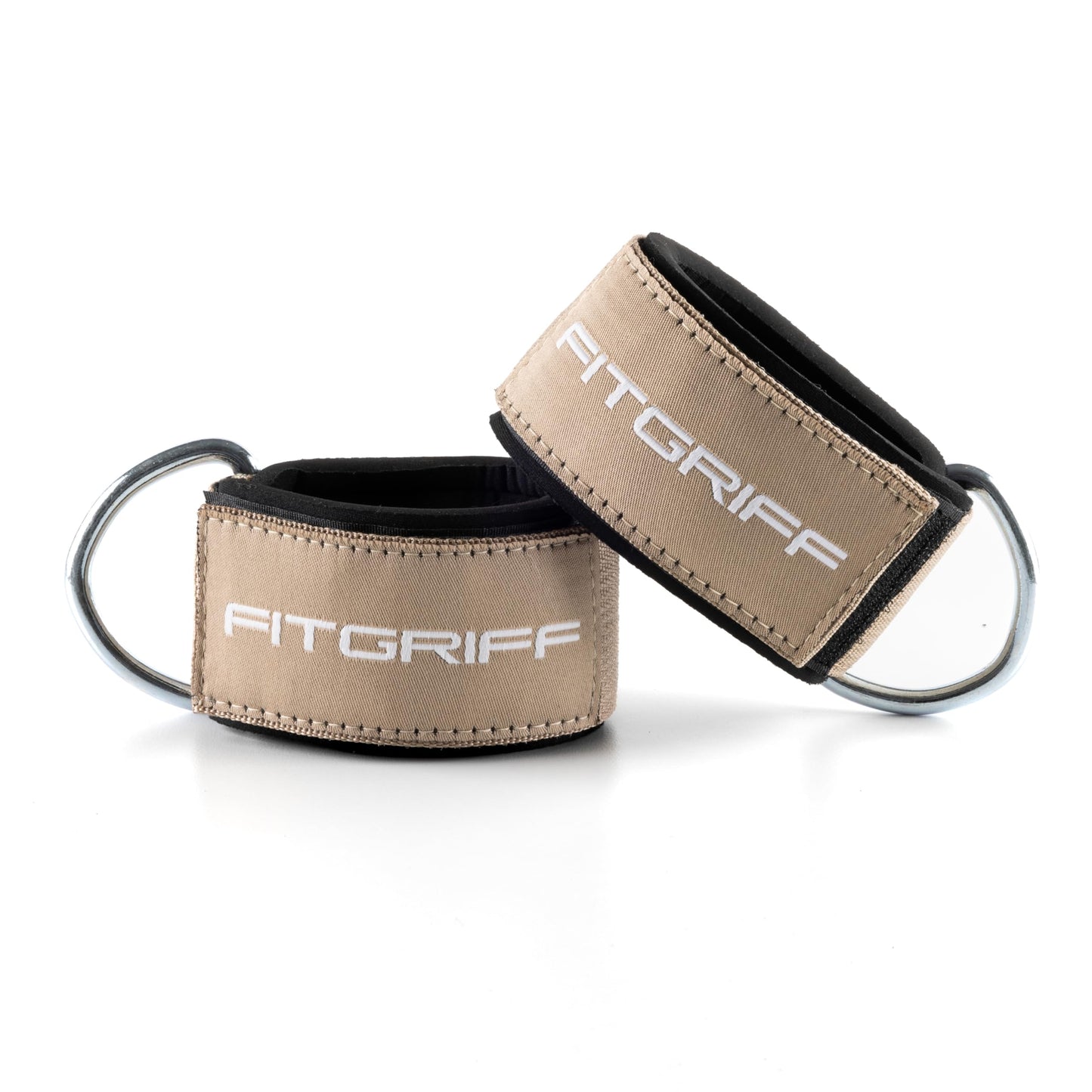 Fitgriff® Ankle Straps V2 for Cable Machine (2 Pieces) - Gym Workout Equipment - Leg Pulley Attachment, Kickback Straps (Sand)