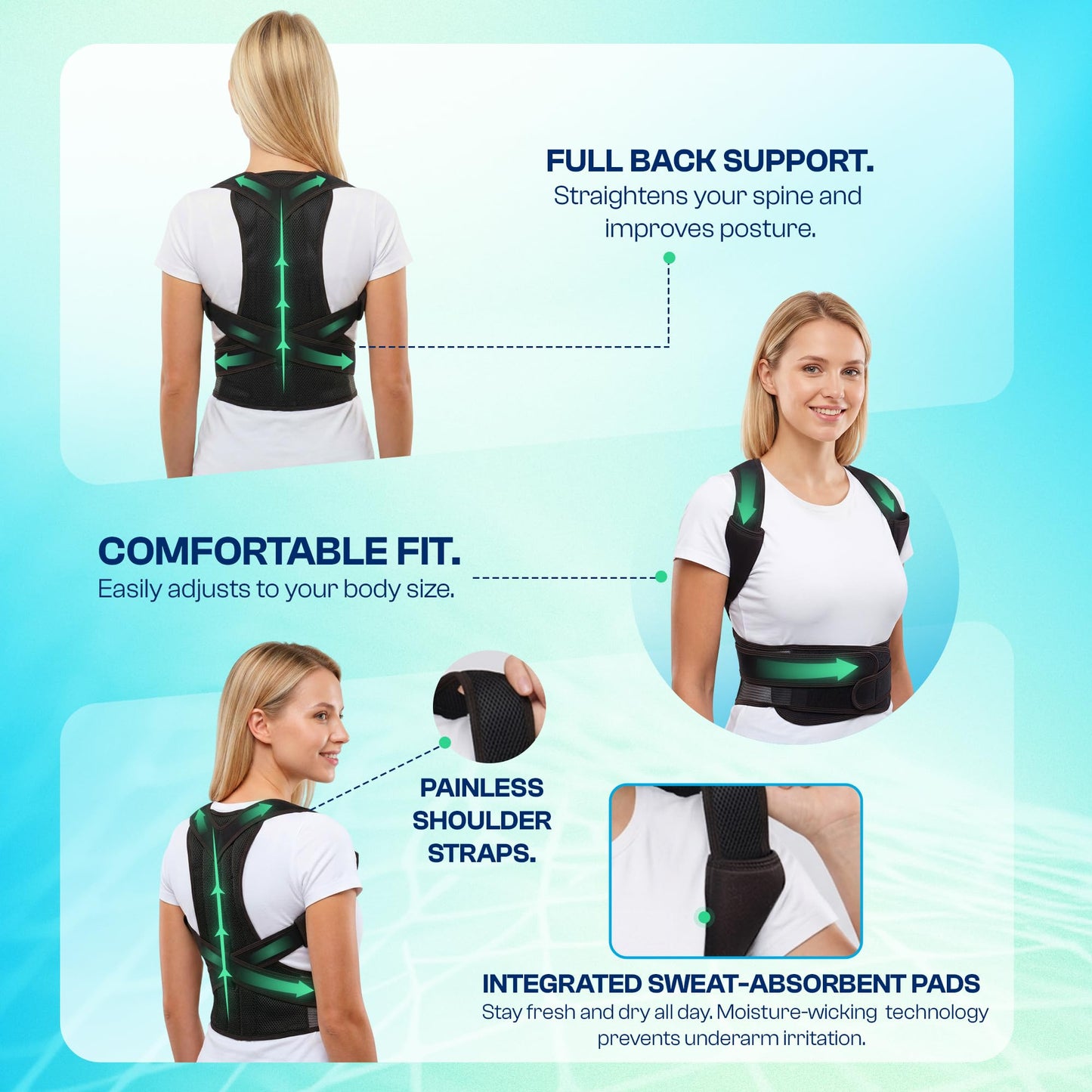 SUKHDA Adjustable Posture Corrector Back Brace for Men & Women – Upper Back & Shoulder Support Breathable Design with Removable Under-Arm Sweat Pads, Discreet Fit. (Black, X-Large)