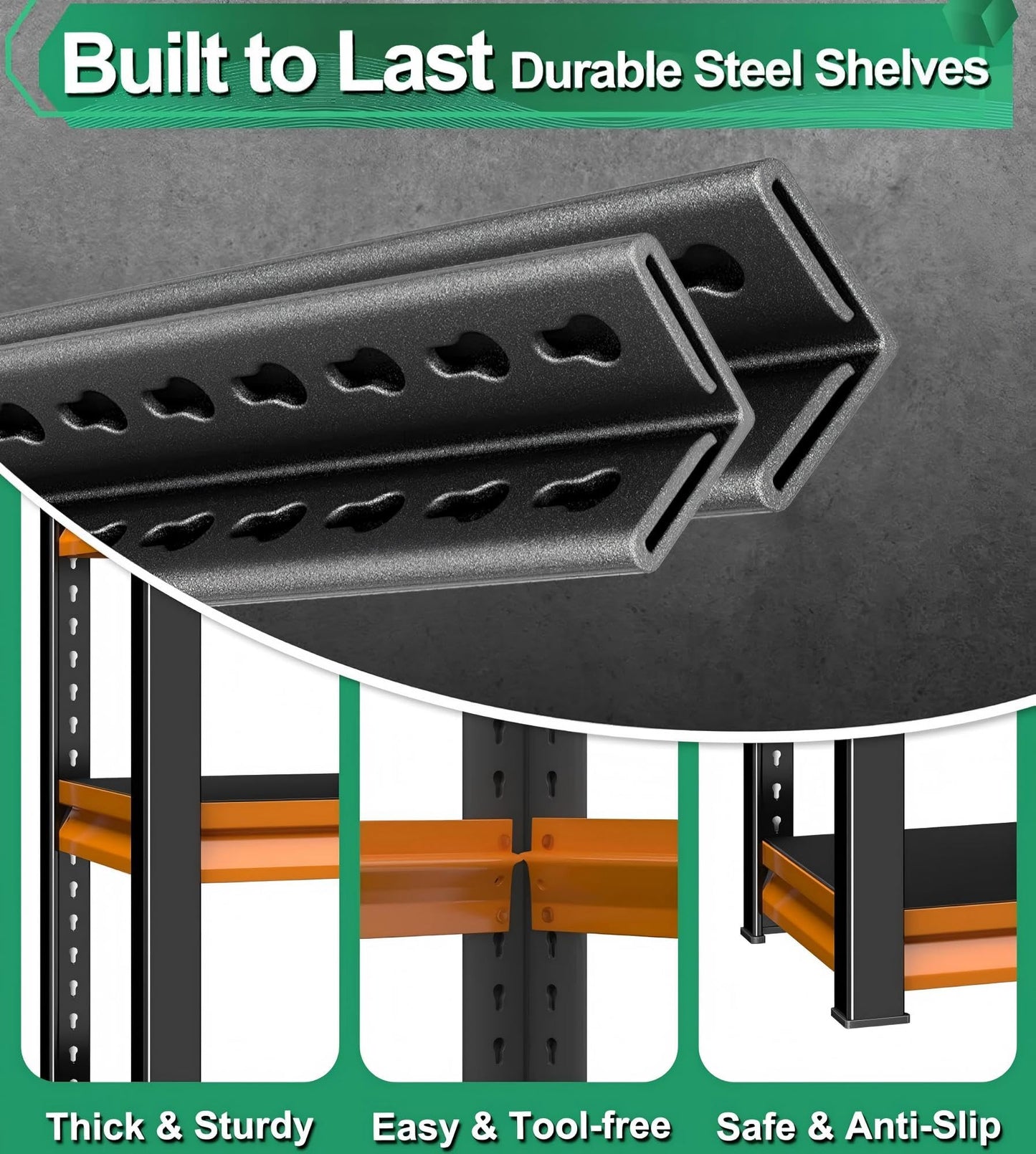 SUPPNEED 48" W Storage Garage Shelving: 1,500Lbs Black & Orange Metal Freestanding Utility Shelves, 3 Tier Adjustable Heavy Duty Rack Units 48" W x 18" D x 39" H