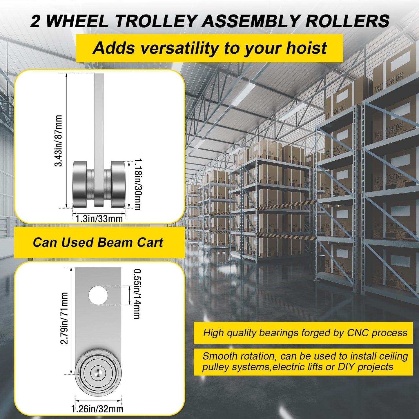 HZG 2 Wheel Trolley Assembly Rollers, Two Bearing Trolley Assembly for 1-5/8" Wide and All 1-5/8" or Taller Strut Channel, Trolley Roller Garage Pulley System Hoist System(20 Sets)