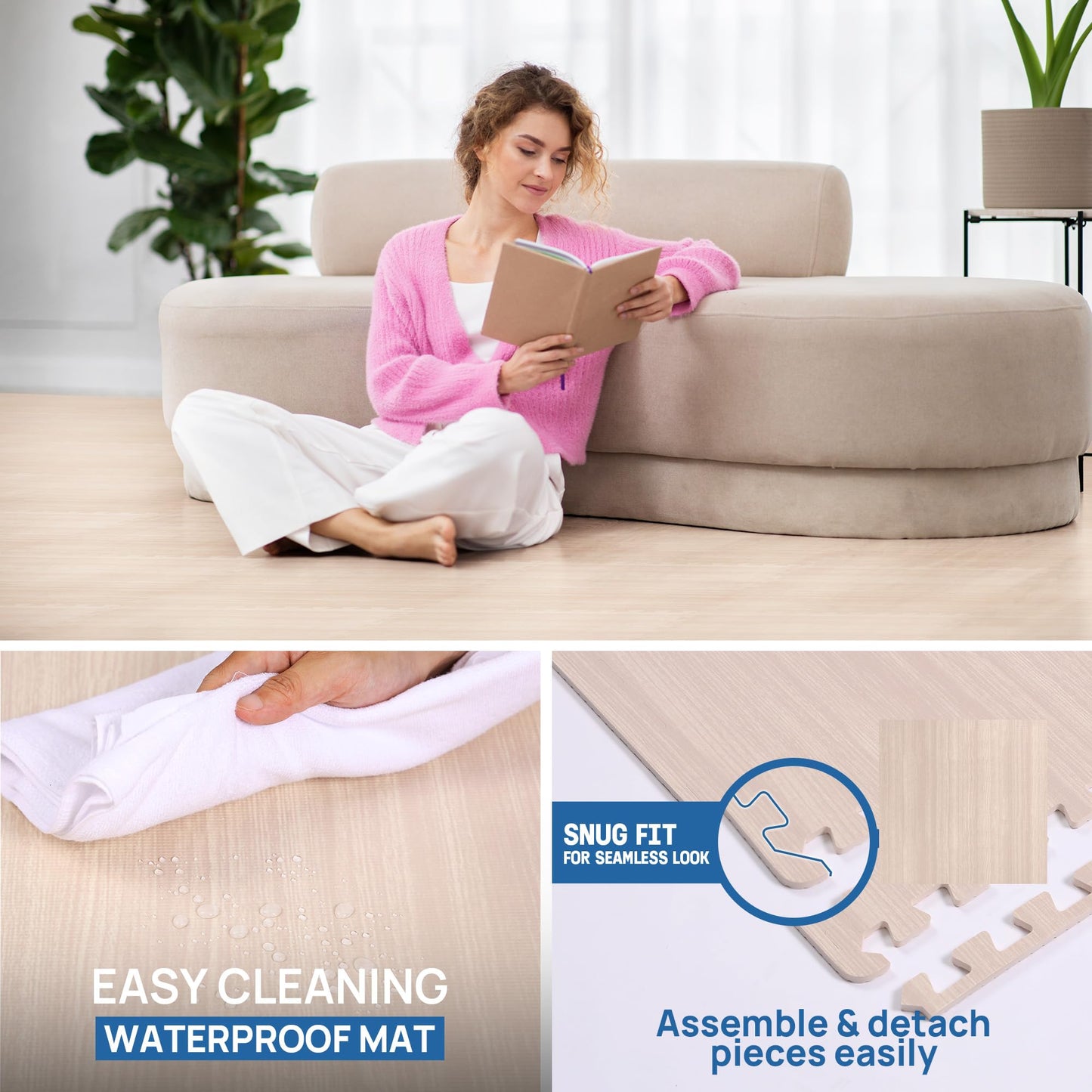 Yes4All EVA Interlocking Mats, Puzzle Floor Tiles, Foam Floor Padding with Border for Furniture, Home Space, Living Room, Garage 11,22,32 SQFT