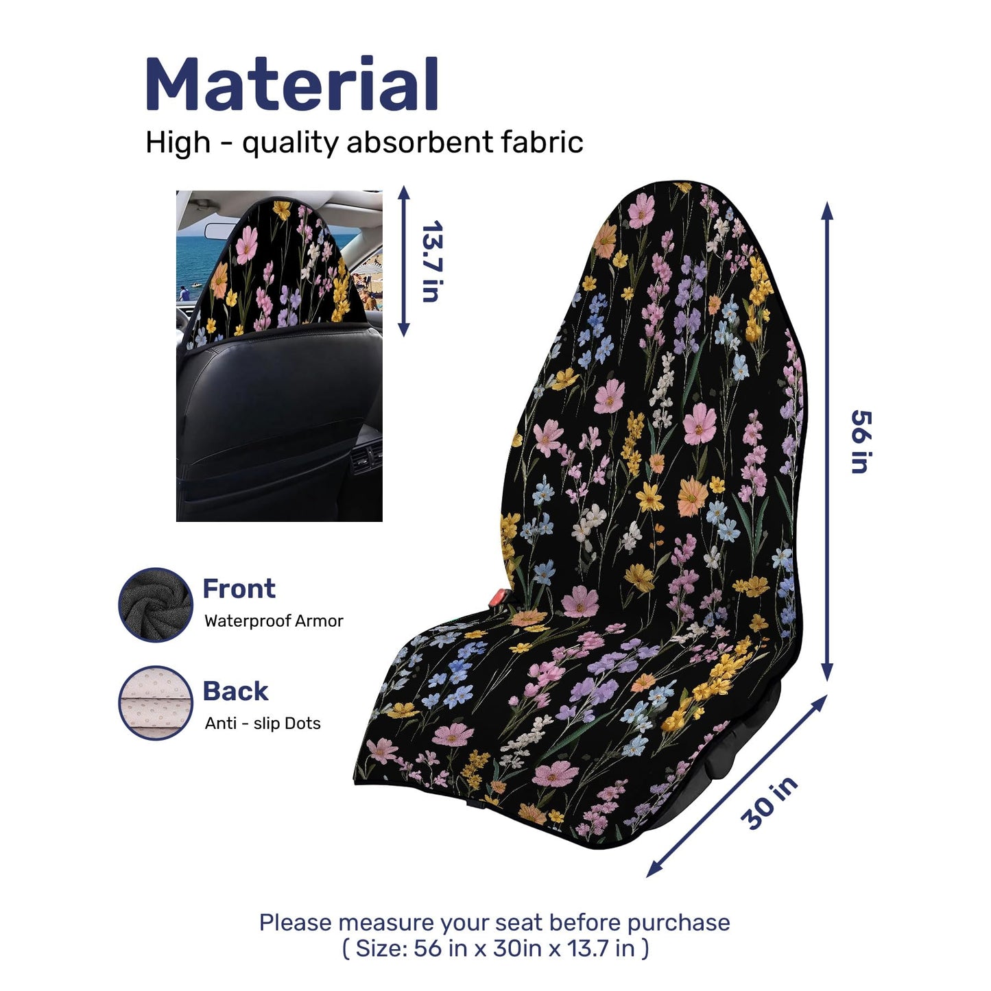 GENANY Floral Daisy Car Seat Towel – Waterproof Sweat Protector, Non-Slip Absorbent Seat Cover for Gym Workout, Running, Beach & Pets, Universal Fit for Cars SUVs Trucks, Machine Washable