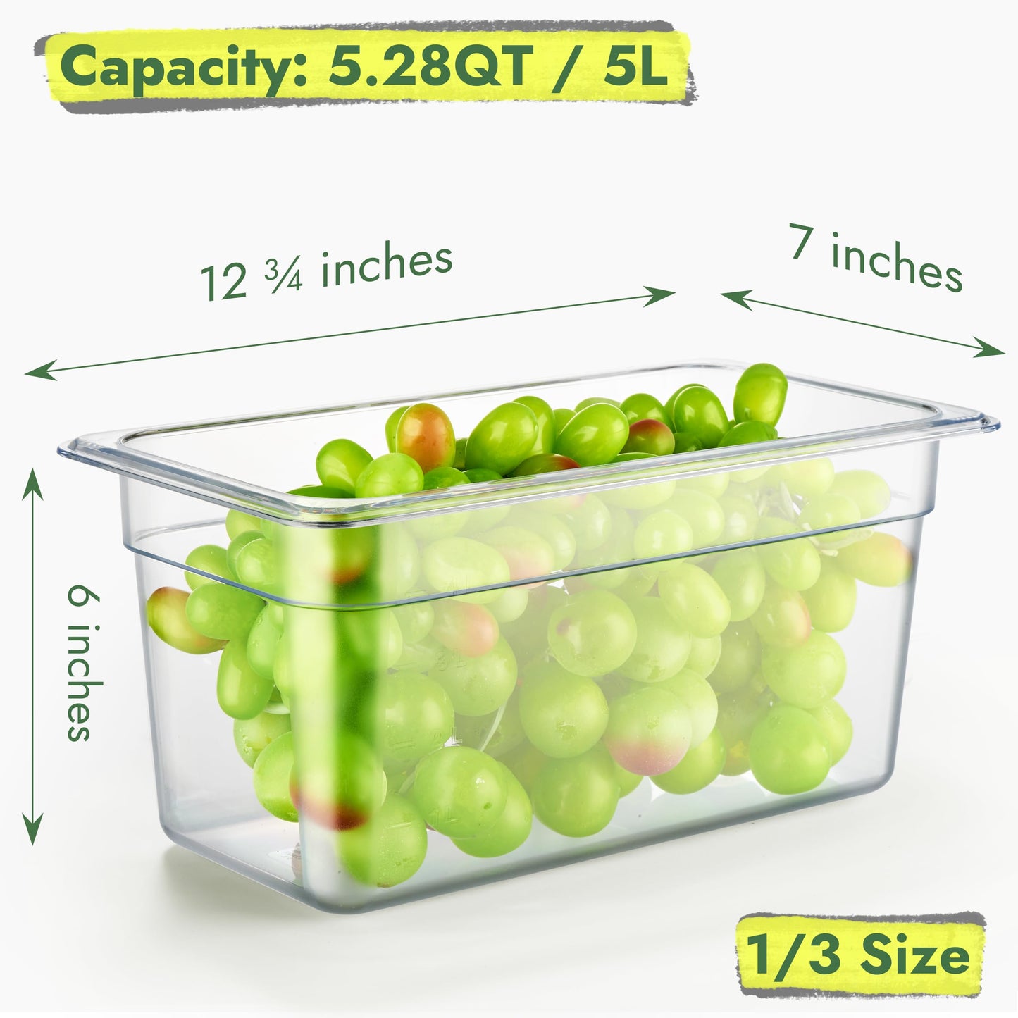 CURTA 6-Pack 1/3 Size 6" Deep NSF Polycarbonate Food Pans with Handled Lids & Drain Trays | Dishwasher & Freezer Safe Clear Container for Prep Tables, Buffet, Salad Bar, Commercial & Home Kitchen