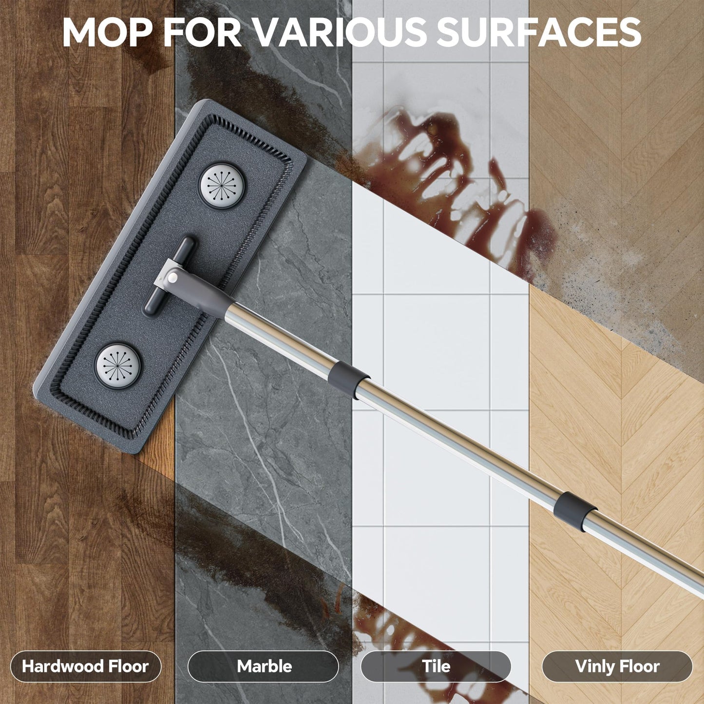 POPMOP Compact Floor Mop and Bucket - Flat Mop and Bucket with Wringer Set Hands Free | Wet Dry Mop for Apartment, Tiny Home, RV, Windows, Wall, Hardwood, Vinyl, Floor with 6 Microfiber Cloths