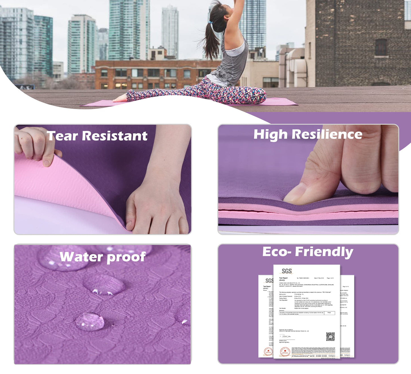 Large Yoga Mat for Men and Women - 6'x4'x6mm, Extra Wide TPE Fitness Mat for Home Gym Workout, Non-Slip, Perfect for Barefoot Exercise (Yoga, Pilates, Stretching, Meditation)