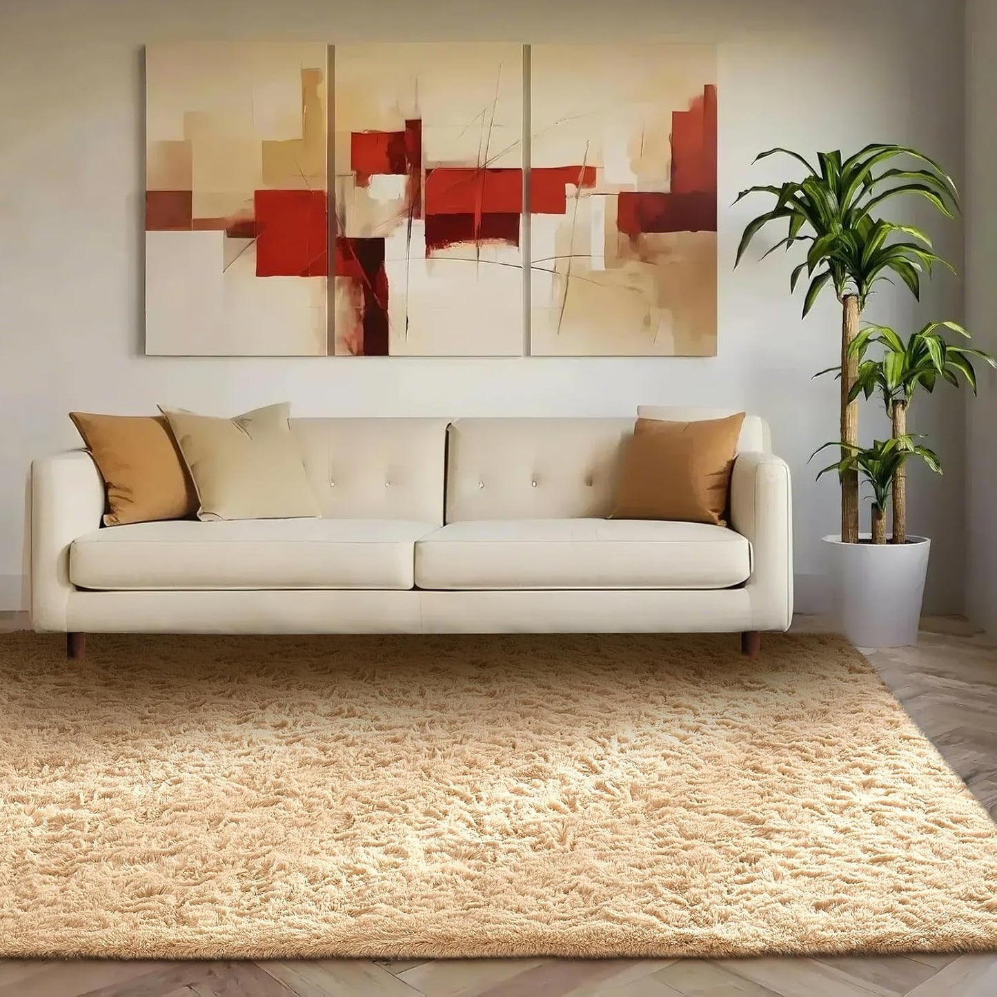 Ophanie Beige Area Rug - Plush Soft Shaggy Carpet for Living Room & Bedroom | 5x8 Size
