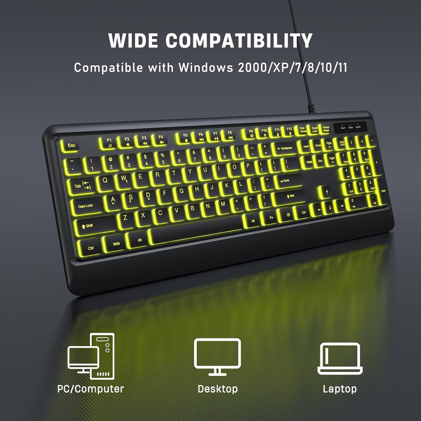 Luzarriba 7 Backlit Computer Keyboards, Wired USB LED Keyboard with Colors Backlight, Plug and Play, Waterproof, Full