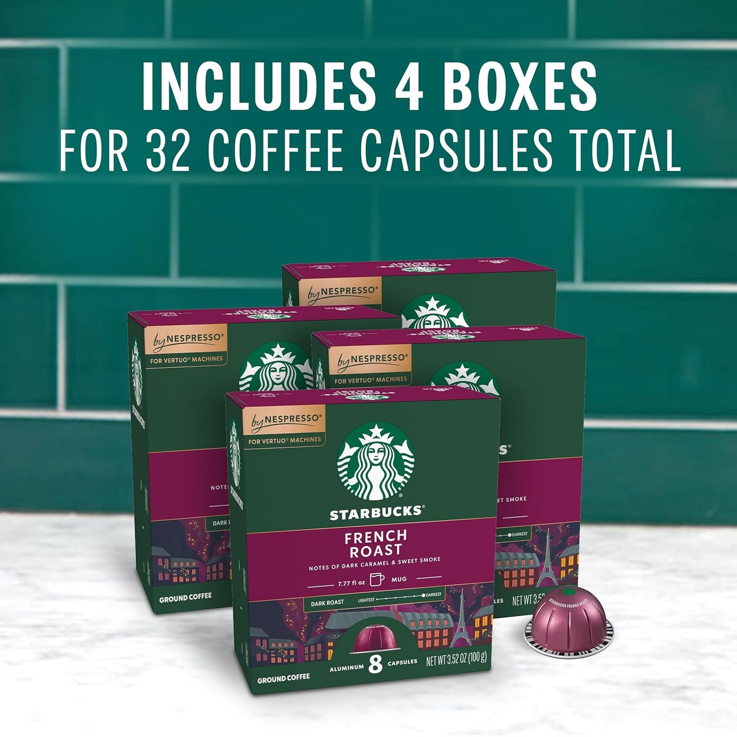 Starbucks by Nespresso Vertuo Coffee Pods - French Roast Dark Roast, 32-Count, Brews 7.8 Oz.