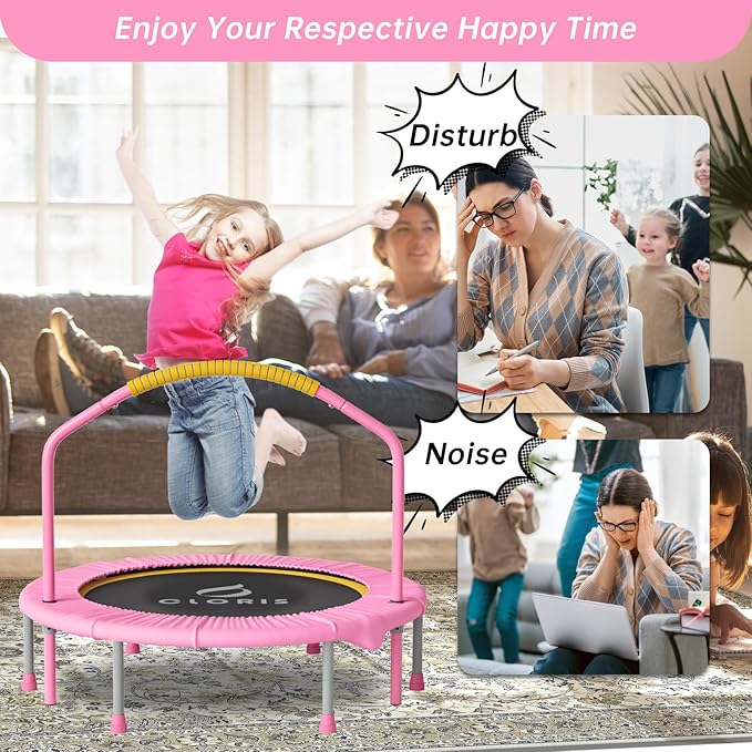 CLORIS 38in/48in Folding Trampoline - Max Load 220lbs / 450lbs Trampoline Rebounder Trampoline for Adults with Adjustable Foam Handle, with safty Padded Cover Best Gift
