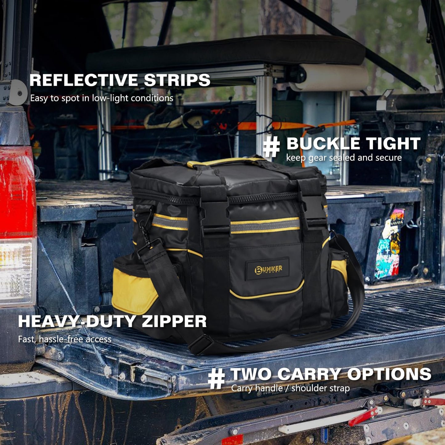 BUNKER INDUST Heavy Duty Recovery Gear Bag with Shoulder Strap, Large Recovery Equipment Bag with Reflective Strips for Offroad Accessories, Universal Multi-Pockets Storage Bag Tool Organizer