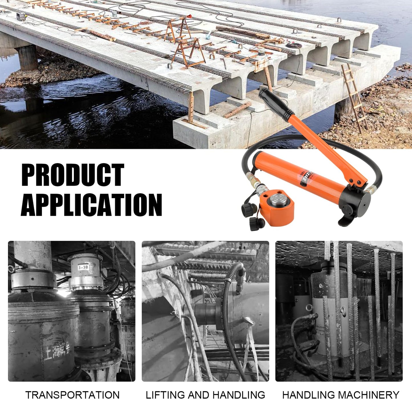 HZLZRZ 20 Ton Hydraulic Cylinder Jack with CP-180 Manual Hand Pump and Porta Power Kit - Industrial Mini Hydraulic Pump Cylinder for Machinery and Shipbuilding (RMC/201)