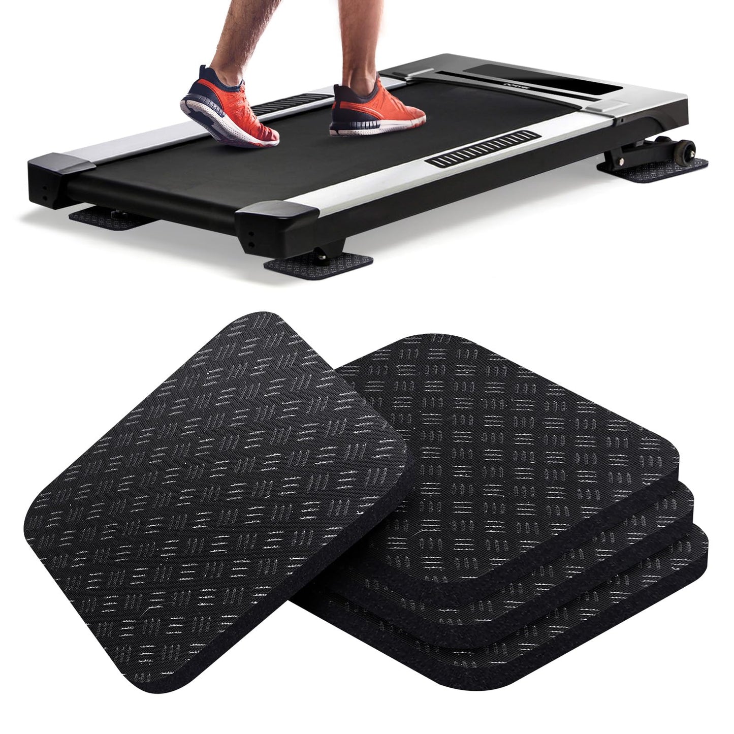 Rolitwils Treadmill Mat Pads 4PCS - Double-Sided Non-Slip - Anti Vibration Mat for Treadmill, Walking Pad, Exercise Bike - Hardwood Floors Protection