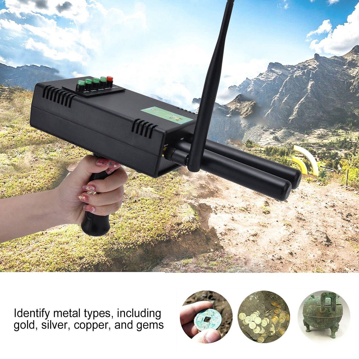 Underground Gold Finder, Handheld Metal Detector, 1200m Integrated Long Range Metal Detector Treasure Finder Scanner Metal Detecting Tool Searching Tool for Copper Diamond Gold Silver(US)