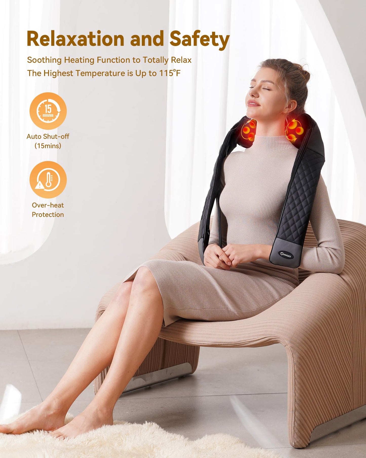 Neck Massager with Heat, Shiatsu Neck and Back Massager, 4D Deep Tissue Kneading for Neck,Back,Shoulder, Body Muscle Pain Relief, Leather Handbag for Storage, Gift for Men Women Mom Dad, Plug-in Use