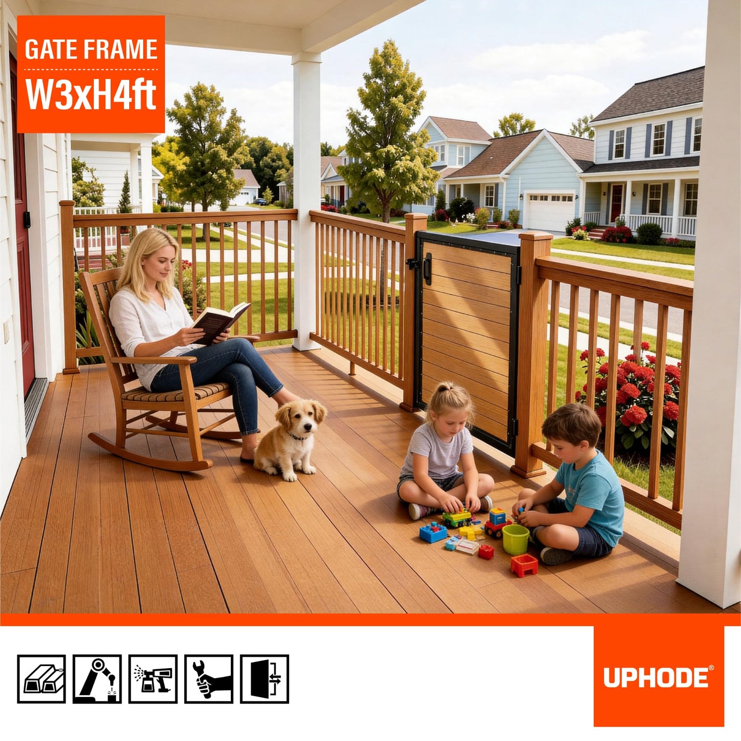 Uphode 3x4 FT(34.8" x 47.2") 201 Stainless Steel Fence Gate Kit Heavy Duty, Anti Sag Metal Fence Gate Frame Kit with Board, Morden Garden Gate Hardware Kit Outdoor (Left/Right Free-Installation)