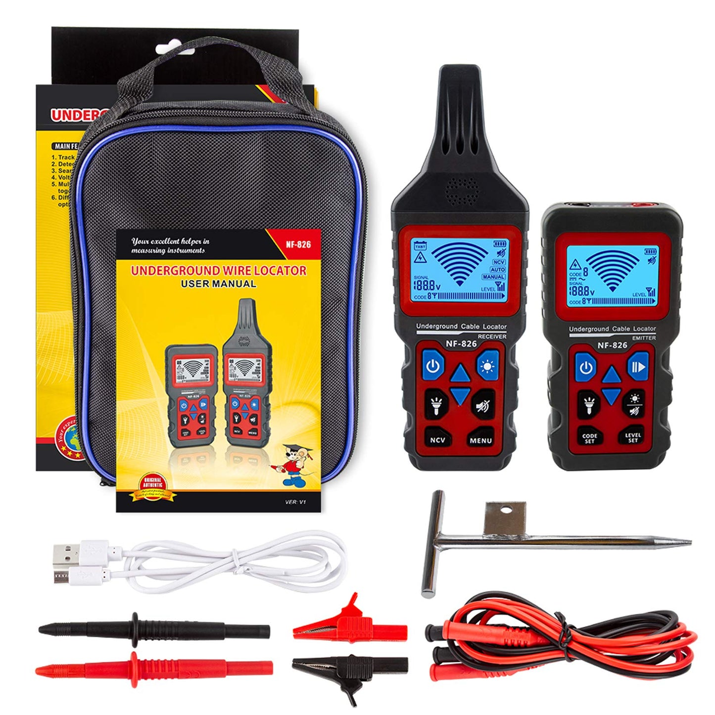NOYAFA NF-826 Underground Cable Locator Pipeline Detector Professional Wire Tracker for Detecting Cable Line Fault Sensitivity Adjustable