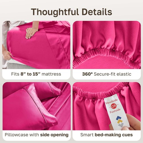 California Design Den Twin Bed Sheet Set - 100% Cotton, 400 Thread Count, Silky Sateen Weave - Hot Pink