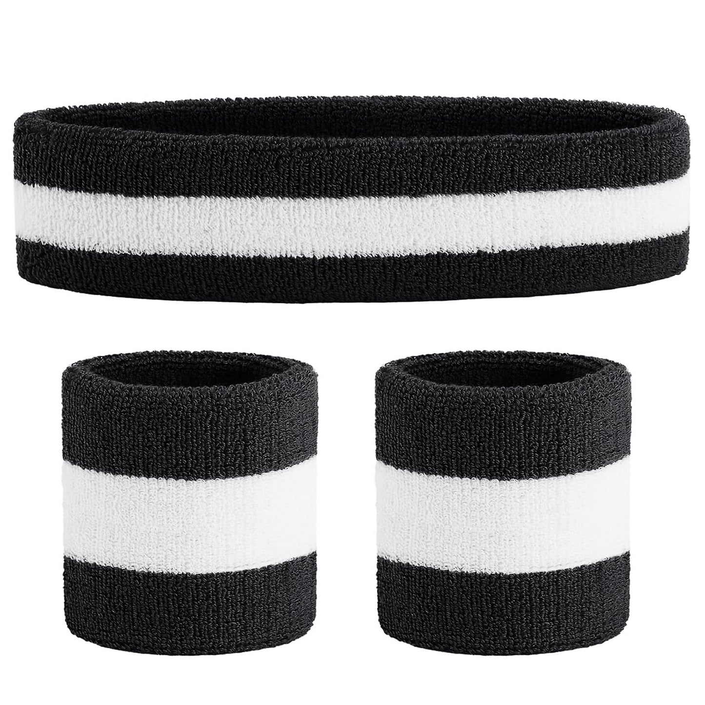 ONUPGO Grey Sweatband Set Sports Headband Wrist Striped Sweatbands Terry Cloth Wristband Athletic Exercise Basketball Wrist Sweatband and Headbands Moisture Wicking Sweat Absorbing Head Band