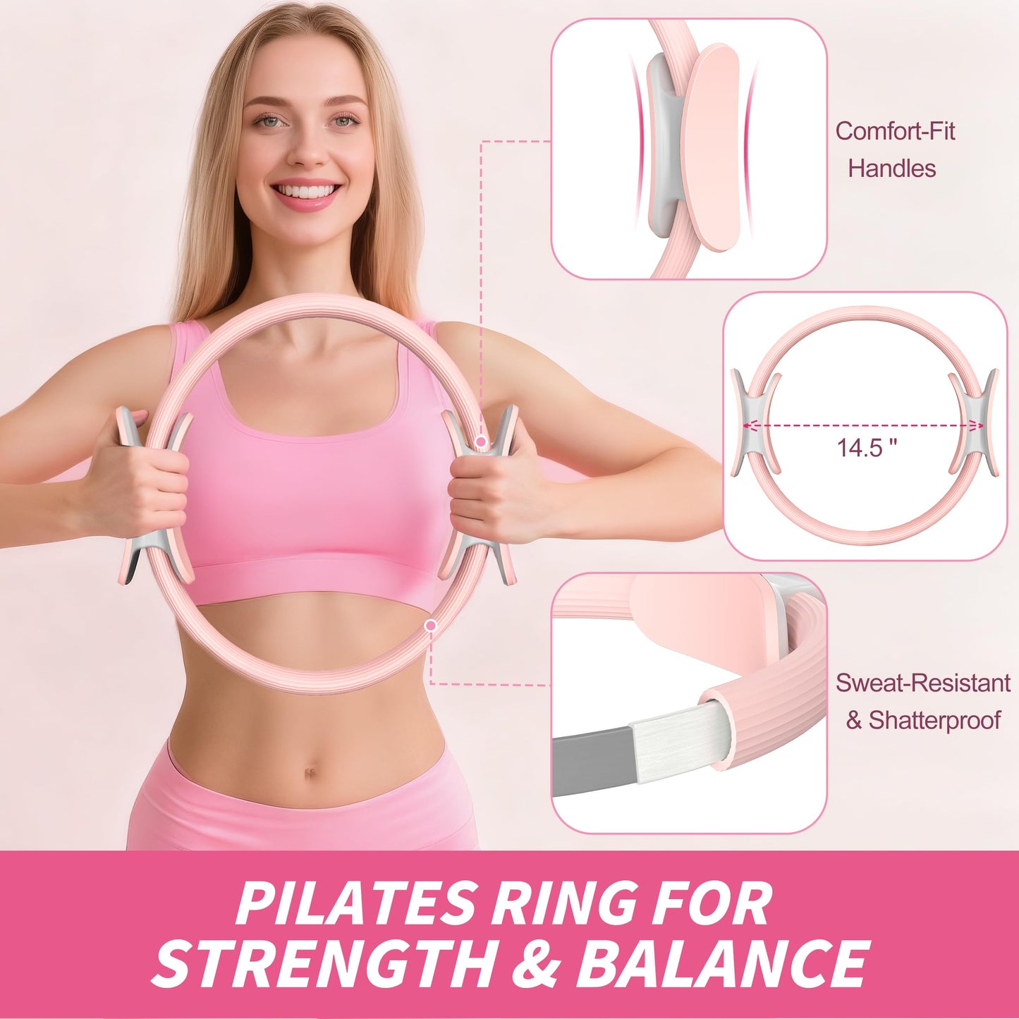 NANATI Pilates Kit 17PCS,Pilates Essential Kit for Women, Pilates Equipment with 14.5" Pilates Ring and Ball,8 Resistance Bands,Dumbbells & Grip Socks Accessories, Home Pilates Workout Kit for Starter