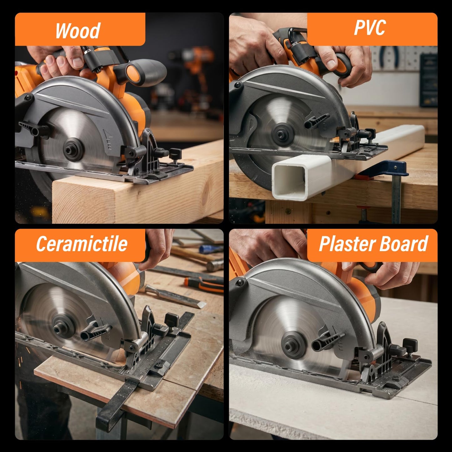 18V Max Corldless Circular Saws with 4.0Ah Battery & Charger - Up to 5500 RPM, LED Light Power Cutter Kit with 165mm 24T Blade, Max Cut Depth 55mm (90°), 36mm (45°) for Wood, PVC Cuting