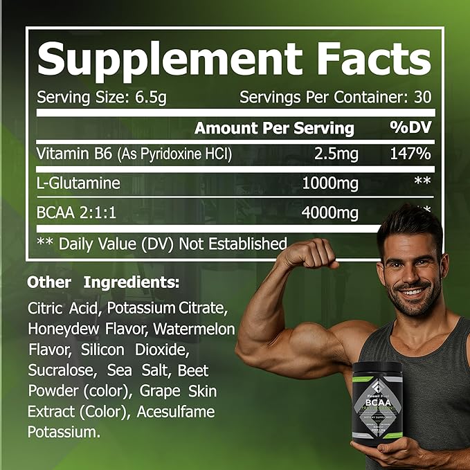 Fossil Fuel BCAA Sugar-Free Post-Workout Powder with BCAA?™s, Glutamine, Vitamin B6 After Workout, Amino Acids for Muscle Recovery, Endurance and Hydration, Honeydew Watermelon (30 Servings)
