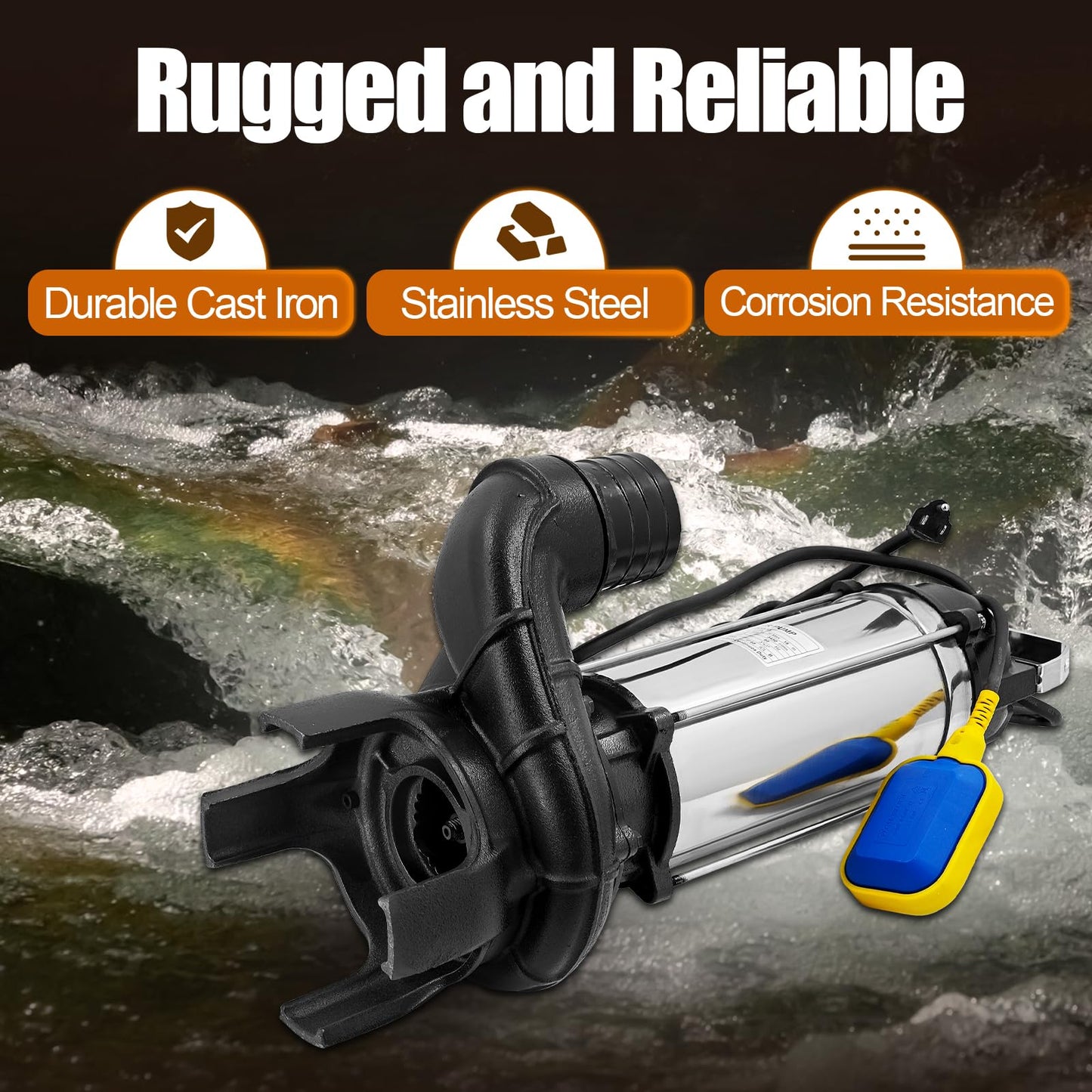 Upgraded 12PN 2hp Submersible Sump Pump With Float Switch Replacement for 12-PN 30391 Pond Waterfall Pump, Cast Iron and Stainless Steel, 11888 GPH, 3" Discharge, H Max 59ft