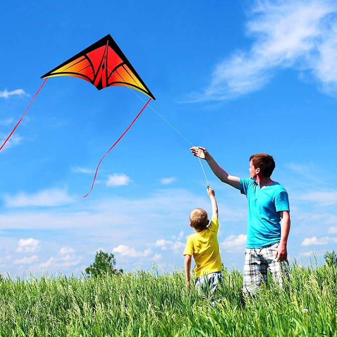 Large Delta Kite for Kids & Adults - Easy to Fly Outdoor Kites for Kids Ages 8-10, Perfect for Beach & Family Activities, Includes Line & Handle