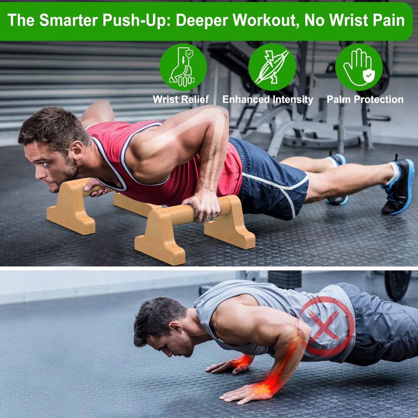 Parallettes Bars, Wood Push Up Bars Handstand Bar with Non-Slip Base, Wooden Calisthenics Equipment for Home Fitness Training, Push Up Stands Handle for Floor Workouts, Supports 600 lbs