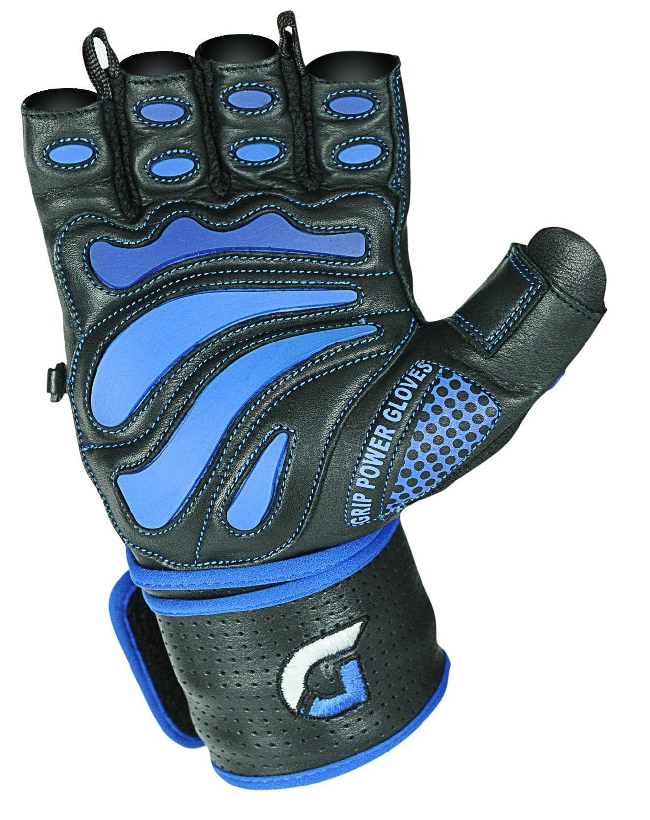 Elite Leather Gym Gloves with Built in 2" Wide Wrist Wraps Grip & Design for Weightlifting Power Lifting Bodybuilding & Strength Training Workout Exercises (Blue, X-Small)