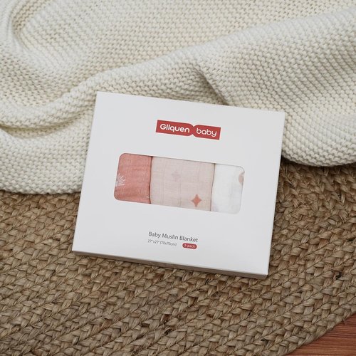 GLLQUEN Baby Receiving Blanket - Soft Cotton Muslin Swaddle Wraps for Newborns | 3 Pack (Sun)