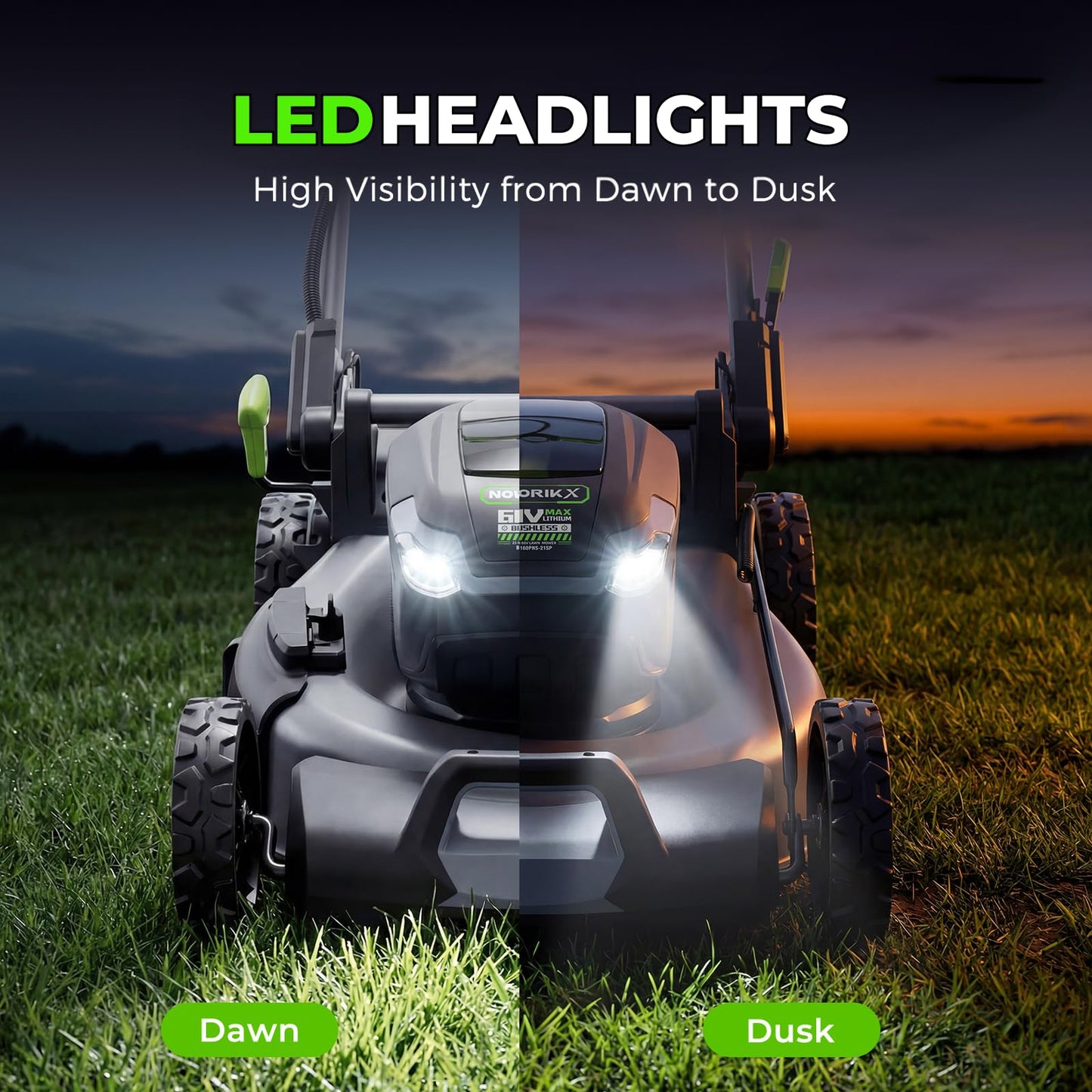 NovorikX 60V 5Ah Self-Propelled Electric Cordless Lawn Mower with 5.0Ah Battery 21-Inch, Brushless Mower for Large Yards, LED Headlight, Rapid Charger 3-in-1 Versatility Obsidian Series