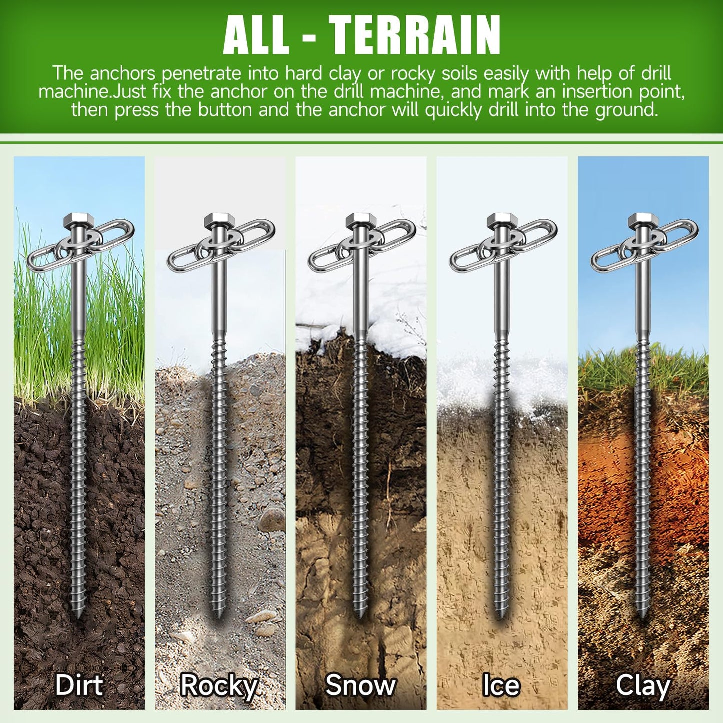15 Pack Screw in Tent Stakes Heavy Duty,8 ’’ Ground Anchors Screw in,Metal Stakes with Hex Head Driver and Sturdy Storage Bag. (15)