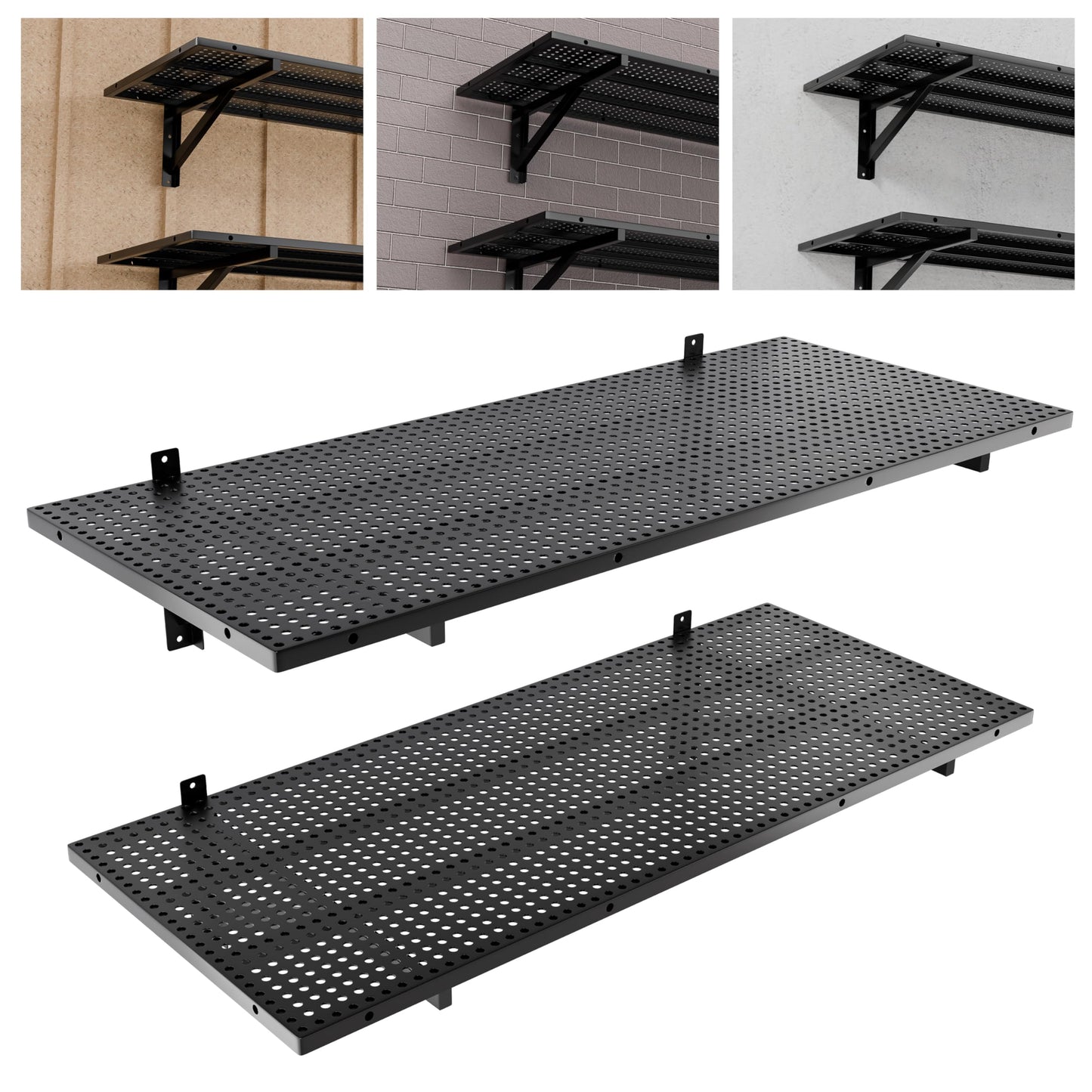 FOFARY Garage Wall Shelving 2-Pack(1.64x4 ft) Heavy Duty, Adjustable Garage Shelving Wall Mounted Shelves for Storage & Organization, Total 600 lbs Load Capacity, Black