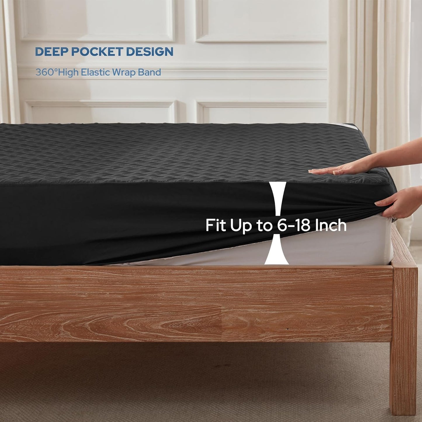 BEDLORE Waterproof Mattress Protector - Soft, Breathable Twin Size Pad for Deep Pocket Beds (Black)