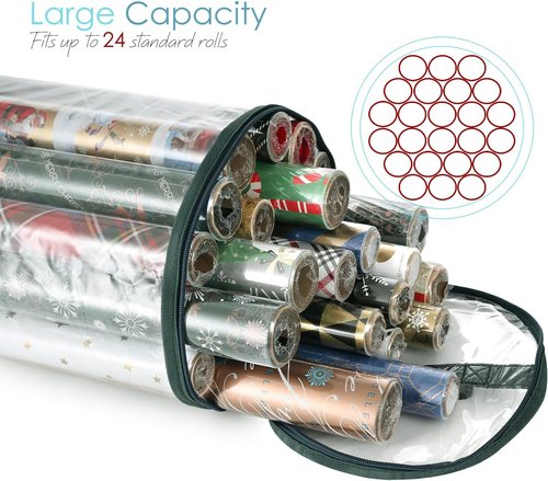 Hearth & Harbor Wrapping Paper Storage Container - Tear-Proof Organizer Holds Up to 14 Rolls | Premium Clear Design