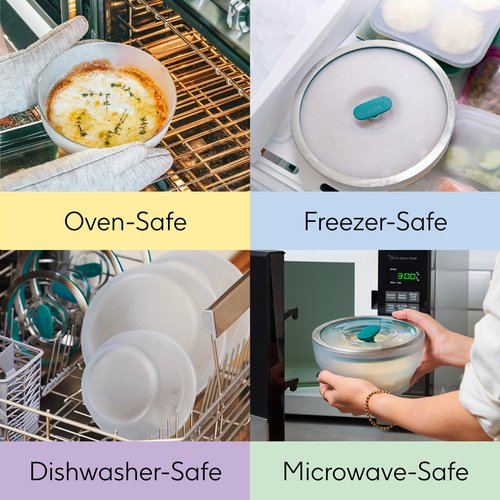 Anyday 4-Cup Glass Food Storage with Glass Lid, Round Shallow Dish | Plastic-Free Meal Prep & Microwave Cookware | Stackable Airtight Storage Container with Vented Lid for Microwave-Safe Reheating