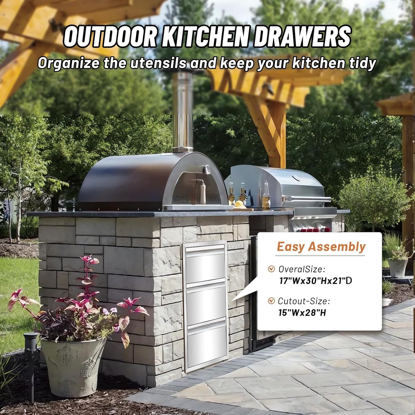 yuxiangBBQ Outdoor Kitchen Drawer, Stainless Steel Tilting Paper Towel Holder Drawer Plus Double Drawers Combination, 17W 30H 21D Double Wall Outdoor Kitchen Drawers