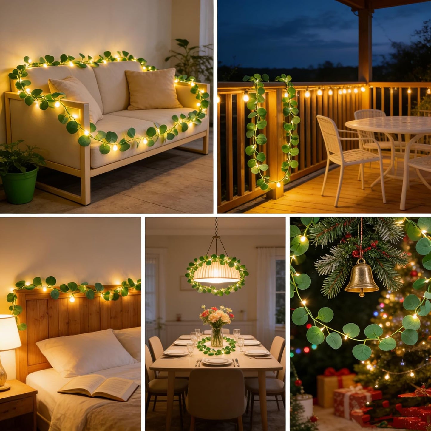 Skiennix Artificial Eucalyptus Leaves String Lights - 20 LED Warm White Fairy Lights | 6.6Ft Greenery Garland for Wedding Decor