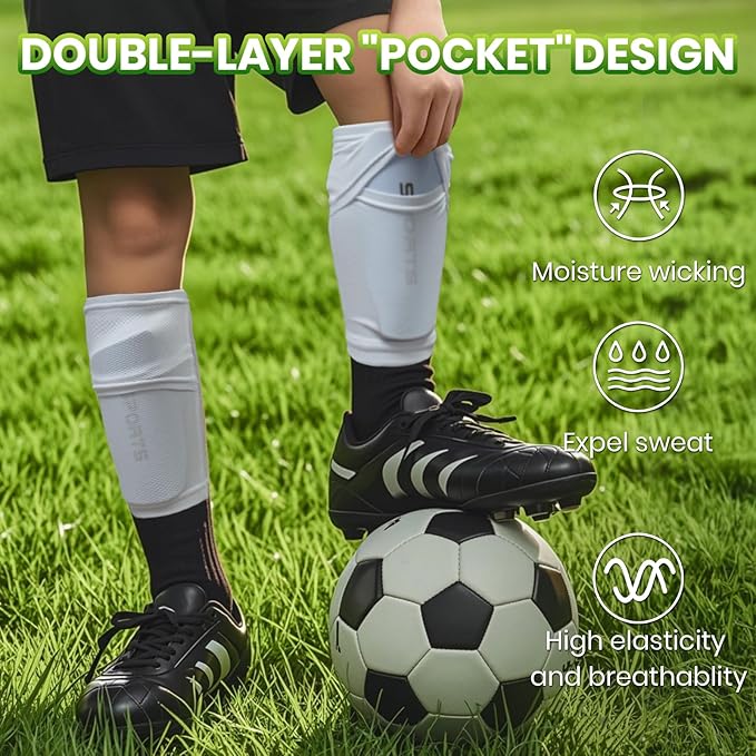 Shin Guards Soccer Kids 2025 Version High-Density Foam Soccer Shin Guard with Sleeves Shin Protective Pads for Kids Daily Practice School Competitions Outdoor Play