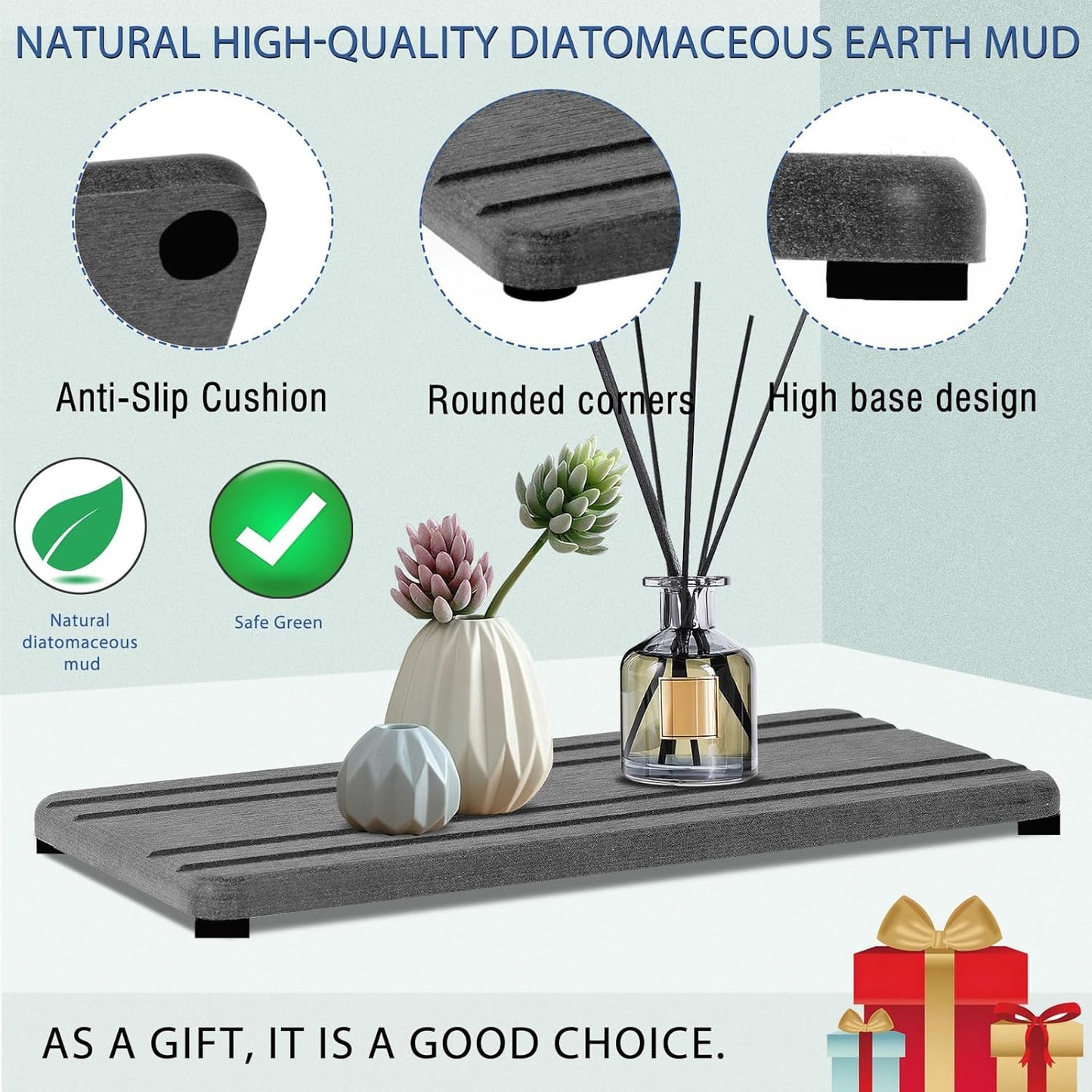 Skiennix Water Absorbing Stone Tray - Quick Drying Diatomite Coasters for Kitchen & Bathroom | 2PCS Set