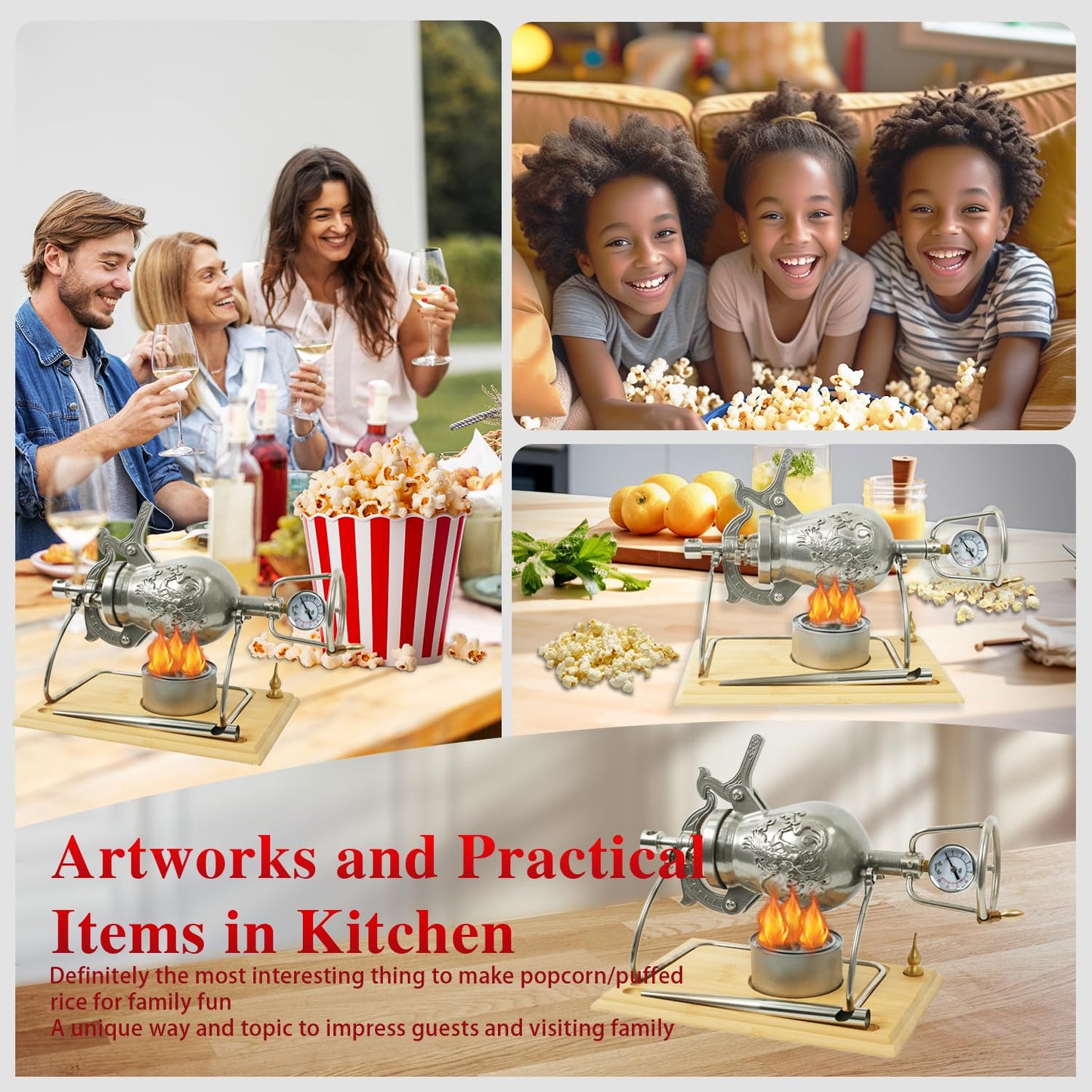 550ML Chinese Popcorn Cannon Machine, Chinese Popcorn Maker, High Pressure Popcorn Popper, Popcorn Machine for Family Gathering Party Fun (with Retro Gift Box and 2 Bags)