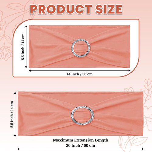MDS Spandex Chair Sashes - Premium Stretch Covers with Buckle Slider | Pack of 10 - Coral Peach