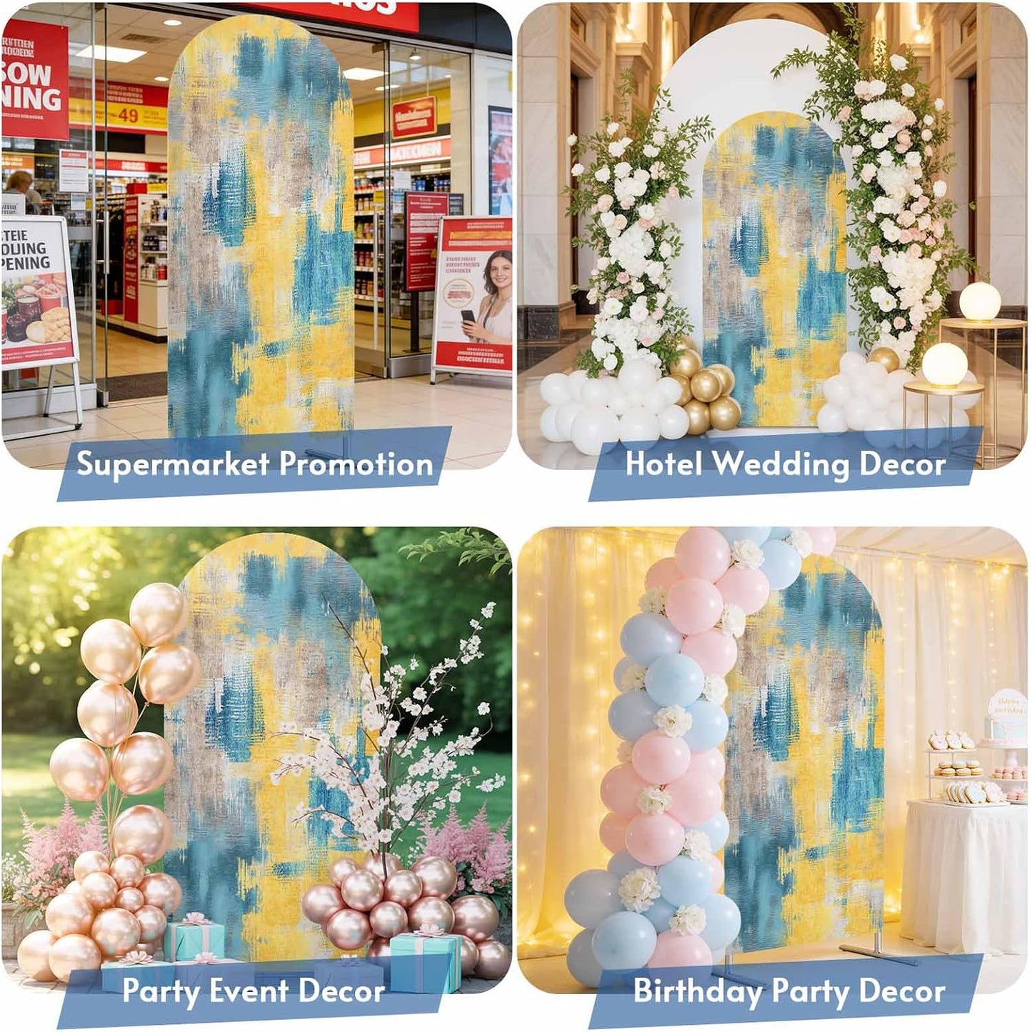 Jnbasdffb 7.2 Blue Yellow Brown Wedding Arch Cover,Stretchy Spandex Arch Backdrop Stand Covers FT,Modern Abstract