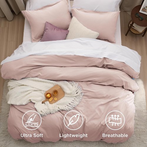 Bedsure Rose Pink Duvet Cover Set - Extra Soft 3-Piece Full Size Bedding, 80x90 Inches with Zipper Closure