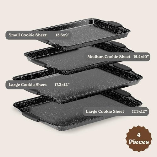 Country Kitchen Nonstick Bakeware Set - Heavy Duty & Easy Release | 4-Piece Black Stackable Set
