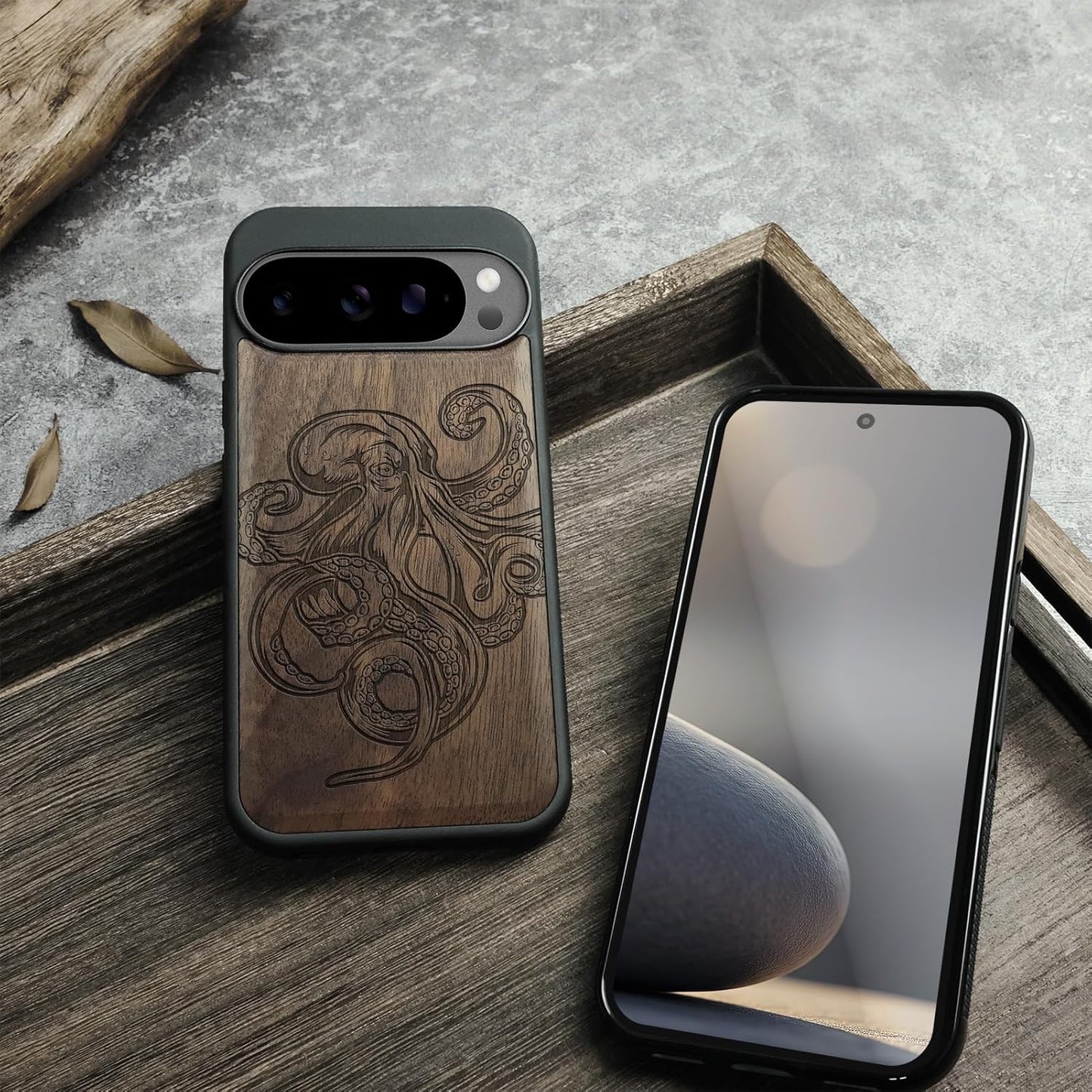 Carveit 10 10 Magnetic Wooden Case for Pixel Pro Google Pro Case, Wood Artisan Engraved & Soft TPU Shockproof Cover